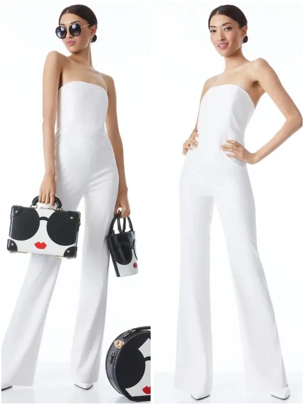 Alice + Olivia White Strapless Wide-Leg Jumpsuit